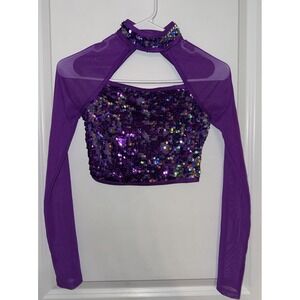 Weissman Long Sleeve Crop Top Costume Purple Sparkle Size XS Adult